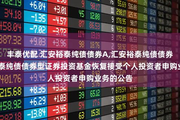 丰泰优配 汇安裕泰纯债债券A,汇安裕泰纯债债券C: 汇安裕泰纯债债券型证券投资基金恢复接受个人投资者申购业务的公告